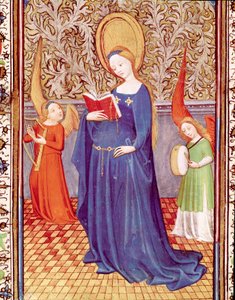 Saint Cecile surrounded by two angel musicians. Miniature from 