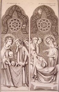 Saint Louis picks up bones and gives lepers food by Unknown artist