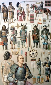 Samurai costumes, weapons and armor. 19th century