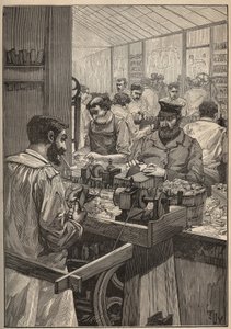 Sea squim: manufacture of sea squim pipes. Engraving from 1885 in 