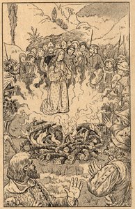She Stays in the Middle of the Flames... Saint Rose of Viterbo. Engraving from the End of the 19th Century. Private Collection. by Unknown artist