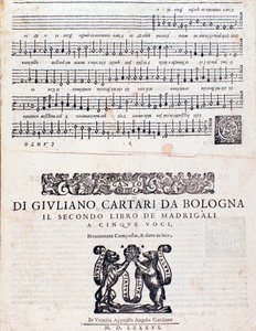 Sheet music page of the Madrigals (2nd book) by Giuliano Cartari of Bologna by Unknown artist