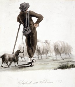 Shepherd near Valenciennes - watercolour by Unknown artist