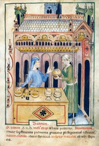 Shop with butter bread and two women, illustration from Tacuinum sanitatis by Unknown artist