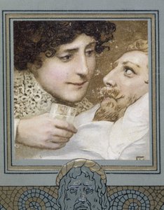 Sick man and woman giving him a glass of water - 19th century
