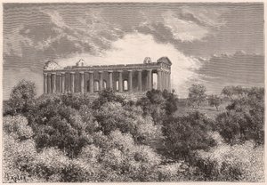Side view of the ancient Hellenic Temple of Concord in Agrigento, Sicily, Italy