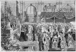 Silver Wedding of the King and Queen of Sweden and Norway, Oscar II and Sophie de Nassau, 6 June 1882 (engraving)