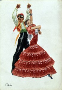 Spanish Flamenco dancers in traditional clothes