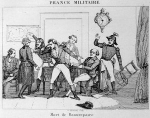 Suicide of Beaurepaire after the decision to return Verdun to the Prussians. Engraving of the 19th century