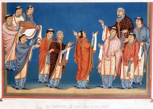The Canons of Saint Martin of Tours offering King Charles the Bald a Bible written in their abbey by Unknown artist