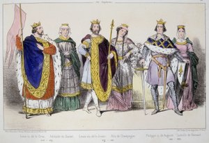 The Capetians. From Left to right: Louis VI called the Fat (1081 - 1137), Adelaide or Alix de Savoie (? -1154), Louis VII called the Young (1120 - 1180), Alix de Champagne (1140-1206), Philip II called Augustus (1165-1223) and Isabelle de Hainaut (1170-119 by Unknown artist