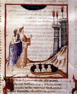 The Divine Comedy of Dante Alighieri. Hell. Miniature depicting the city of Dis. 14th century manuscript