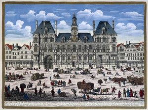 The Hôtel de Ville de Paris and Its Square in the 16th Century - Engraving