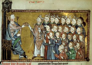 The King of France Louis X the Hutin (1289-1316) handed over the Charter to the Normans on 19/03/1315, conceiving greater independence and fewer taxes to the Duchy of Normandy. Miniature from a 14th century manuscript by Unknown artist