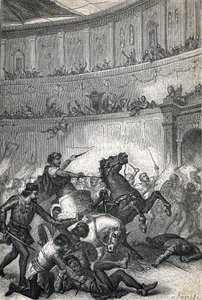 The Massacre of Thessalonica in 390. Engraving 1884 by Unknown artist