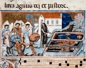 The Meeting of the Three Living and the Three Dead (or Dict) The Three Living and a Hermit in Front of the Three Coffins Presenting Corpses at Different Stages of Decomposition by Unknown artist