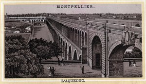 The Montpellier Aqueduct (Herault, Languedoc-Roussillon region). Chromolithography of the late 19th century