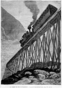The Pacific Railway on the Dale Creek Wood Bridge - engraving, late 19th century