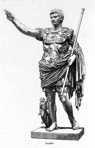 The Roman Emperor Augustus (Octavian) (63 BC - 14), Engraving of the 19th century.