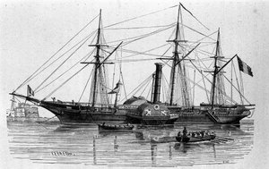 The Sphinx, the first steamboat of the French navy built in 1830. Engraving of the 19th century