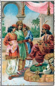 The Sultan and his sons. History of Prince Ahmed and the fairy Paris-Banou. Tale of 1001 nights. Chromolithography of the late 19th century.