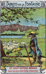 The Wolf became Berger - Fables by Jean de La Fontaine (1621-95) - Chromolithography of the end of the 19th century Private Collection by Unknown artist