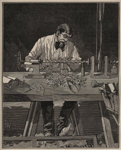 The art of lathe: faconing of a torso column. Engraving from 1885 in 