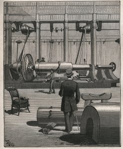 The art of tour: shooting a steel monster cannon. Engraving from 1885 in 