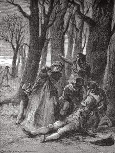 The body of Philippe Lebon, pierced with thirteen stabs at the Champs-Elysées, is raised on the morning of 3 Dec. 1804 - in Album de la Science; illustrious scientists; Grandes discoveries 1896 by Unknown artist