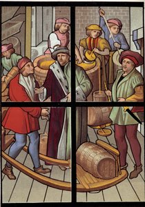 The Brewers. Lithograph from a stained glass window of the cathedral of Tournai (15th century). 19th century. Paris, Decorative Arts by Unknown artist