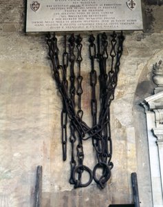 The chains that closed the port of Pisa. They were taken by the Genoese during the victory of Meloria against Corsica in 1284 and then given to Florence and returned to the city of Pisa in 1858. Pisa Camposanto by Unknown artist