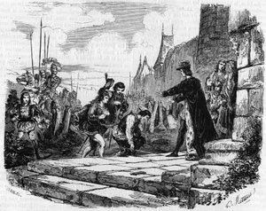 The Dukes of Bourbon, Alençon and Dauphiné Ask for Forgiveness from the King of France Charles VII (1440). Engraving of the 19th Century.