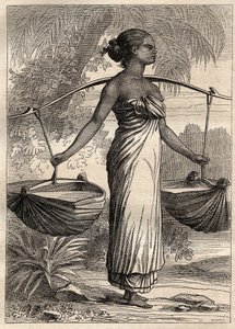 The expedition around the world (1790-1792) by Captain Etienne Marchand: water carrier in Timor (East Timor, Indonesia) - illustration taken from The Great Mariners of the 18th century
