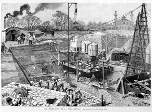 The foundations of the Eiffel Tower: the caissons on the Seine side - in 