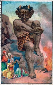 The giant. The wonderful adventures of Sinbad the sailor. Popular tale of 1001 nights. Chromolithography of the late 19th century.