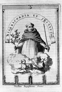 The gonfalon of the Inquisition in Goa, Portuguese colony in India - A Dominican representative bears the emblem of the Inquisition: a sword and an olive branch, symbol of punishment, but also of peace and justice by Unknown artist