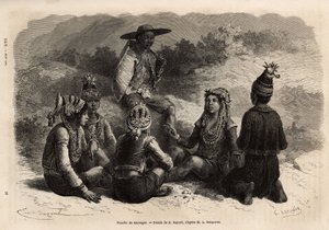 The indigenous population of Xieng Hong (Laos) in traditional costumes. Engraving illustrating a voyage of exploration in Indochina by Francis Garnier, published in 