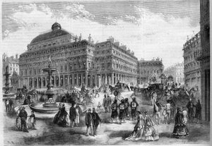 The new place of the French theatre (Comedie Francaise) with the fountains projected at the Palais Royal in Paris by Unknown artist