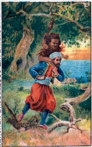 The Old Man of the Sea. The Wonderful Adventures of Sinbad the Sailor. Popular Tale of 1001 Nights. Chromolithography of the Late 19th Century