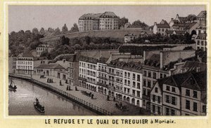 The refuge and quay of Treguier in Morlaix (Finistere, Brittany). Chromolithography of the late 19th century by Unknown artist
