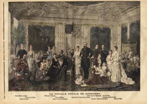 The royal family of Denmark, sitting in the centre, Queen Louise of Hesse-Kassel and King Christian IX of Denmark nicknamed 
