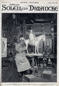 The sculptor Jean Leon Gerome finishes in his studio the model of the statue of the Duke of Aumale - Engraving in Le sun-du-dimanche, October 15 by Unknown artist