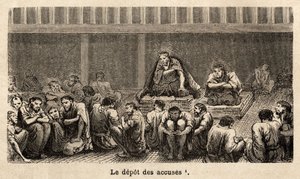 The Stages of Justice: The Depot of the Charges, All of Which Gather Pele Mele in the Same Cell, Often for a Long Time, Defendants Can Obtain More Comfort, for Example, Two Prisoners Have Obtained Mats Allowing Them to Rise Above (above) the Pave Floor, an by Unknown artist