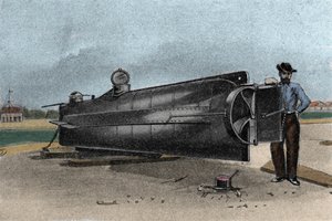 The Submarine CSS H. L. Hunley Used by the Confederate States Navy During the Secession War. 1861-1865. Engraving of the 19th Century by Unknown artist