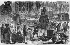 The Wish of the Pheasant. Philip III Le Bon, Duke of Burgundy (1396-1467) Joined the Emperor of Constantinople on 17 February 1454 for a Banquet at the Hotel of the Salle de Lille. Engraving of the 19th Century. by Unknown artist