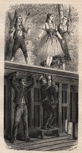 Theatre tricks - metamorphosis - engraving of 1875 by Unknown artist