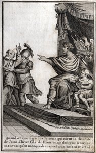 Theodosius I (Flavius Theodosius) (347-395), Roman emperor, had Amphiloque, bishop of Icone, arrested for disrespect for his son, Arcadius (377-408). The bishop declares 