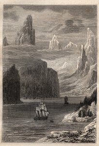 Third voyage by Captain James Cook: Entrance of Prince William (Alaska) - illustration taken from “The Great Mariners of the 18th century”