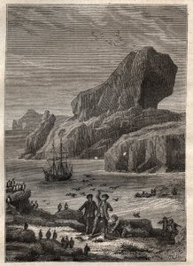 Third voyage (1776-1779) by Captain James Cook: the islands of Kerguelen (Kerguelen archipelago, Antarctica) - illustration taken from The Great Mariners of the 18th century