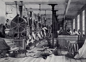 Tobacco factory, laundry room and tobacco rapage. Engraving around 1867. by Unknown artist
